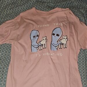 Pink Graphic T-Shirt with Alien and Cat Design